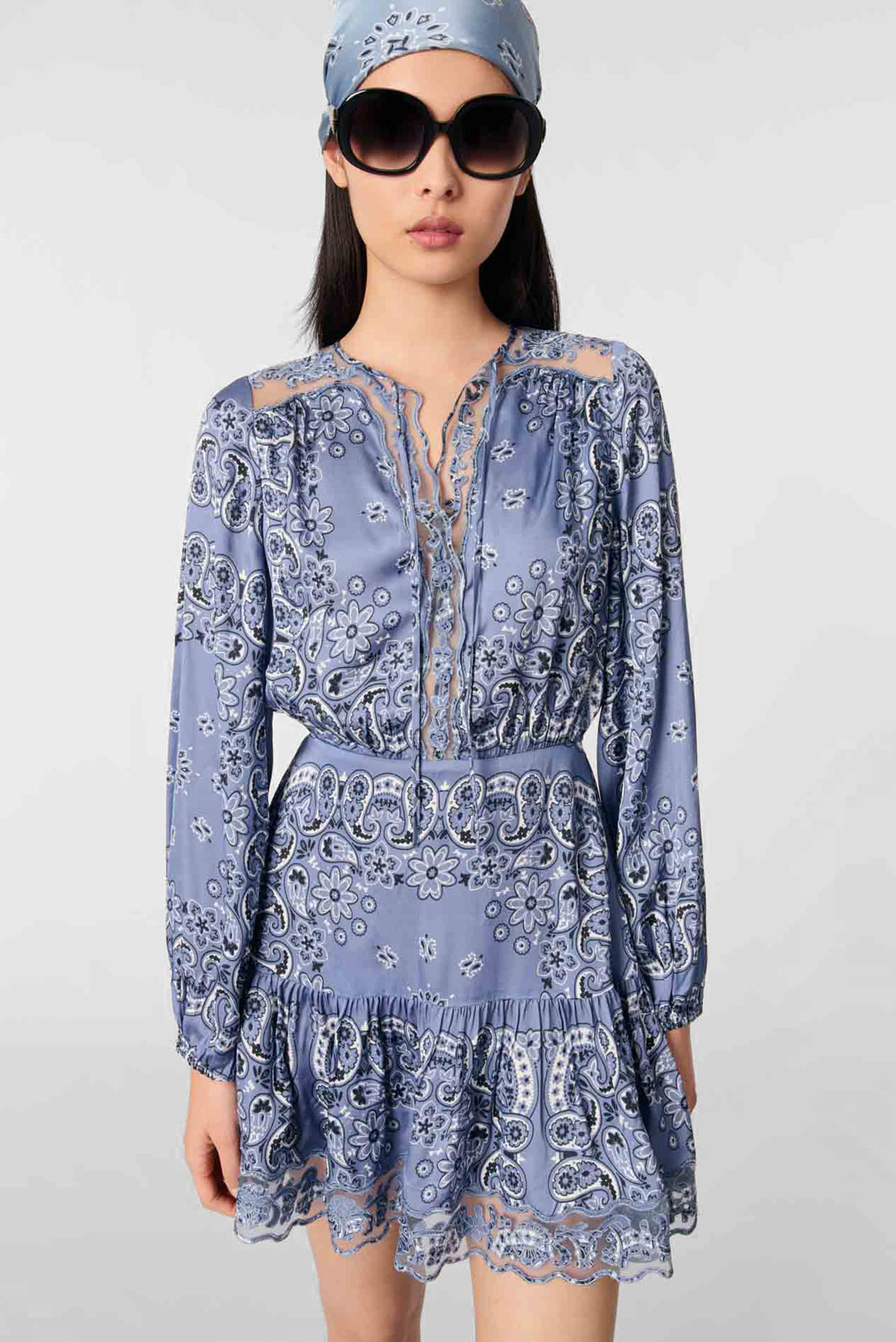 Женское синее платье с узором Синий 34 MAJE MFPRO04140_Blue bandana print Женское синее платье с узором Синий 34 MAJE MFPRO04140_Blue bandana print