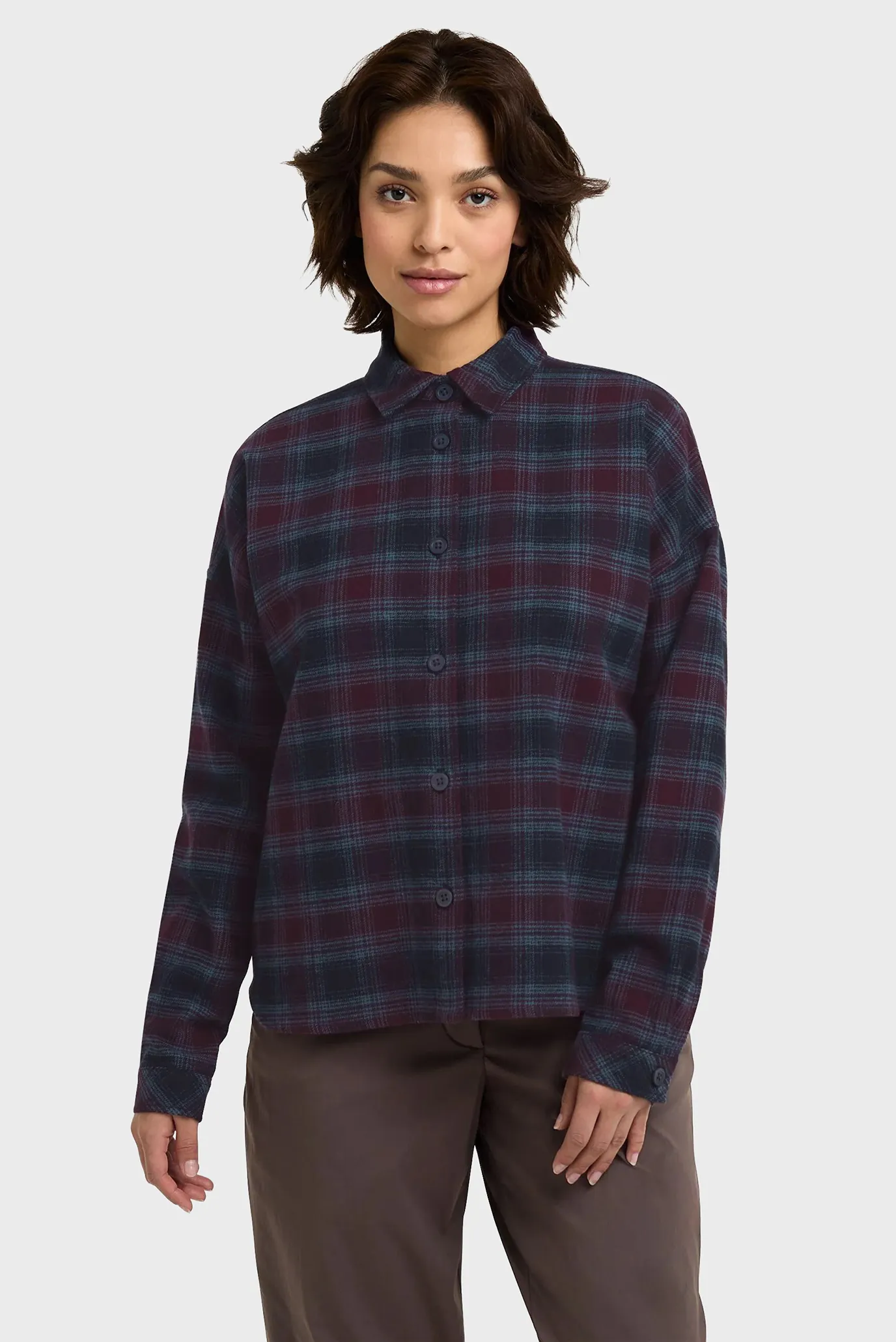 Женская темно-синяя рубашка в клетку 1