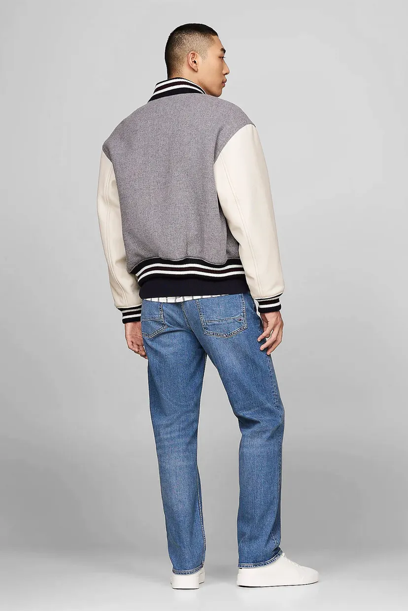 Чоловічий сірий вовняний бомбер LEATHER VARSITY JACKET Tommy