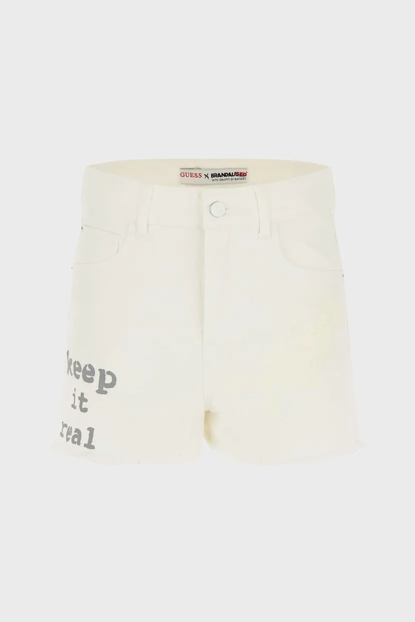 Женские белые джинсовые шорты MOM Guess x Brandalised 3