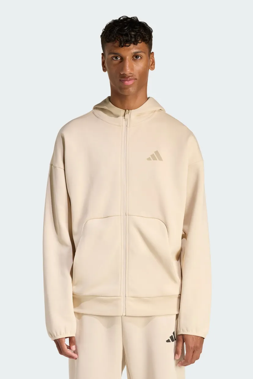 Мужское бежевое худи Future Icons Small Logo Full-Zip adidas