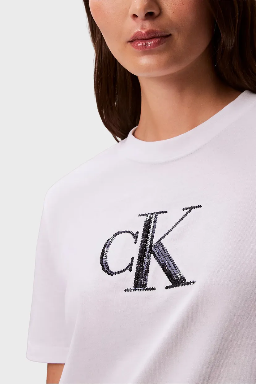 Женская белая футболка SS SEQUIN CK GRAPHIC TEE 5