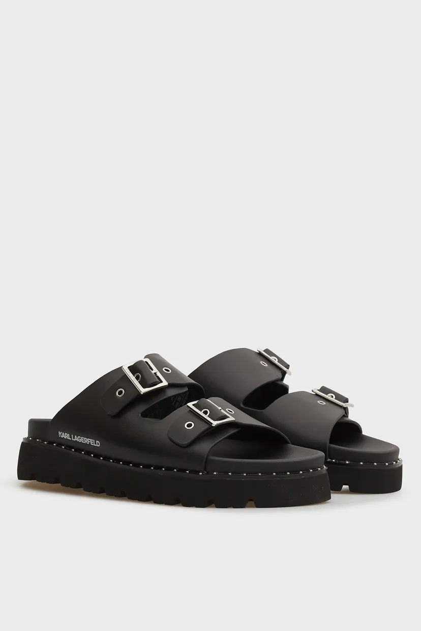 Жіночі чорні шкіряні слайдери KAIA Double Buckle 3