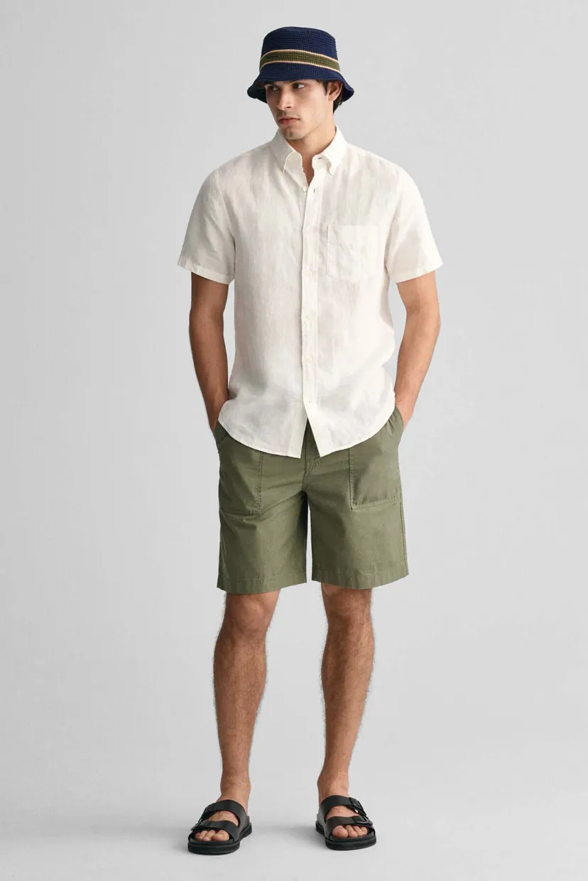 Мужская белая льняная рубашка REG LINEN SS 3
