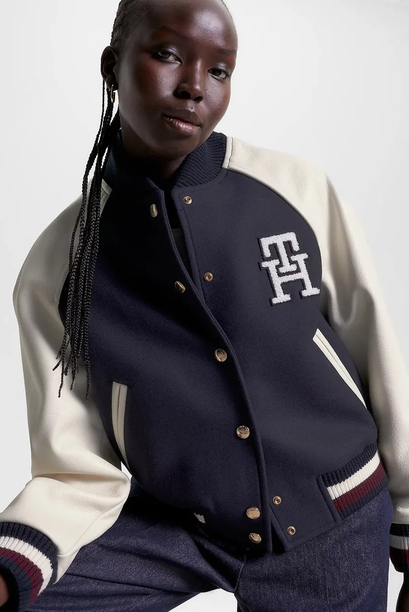 Женский темно-синий шерстяной бомбер IMD LEATHER WOOL BLEND BOMBER 4