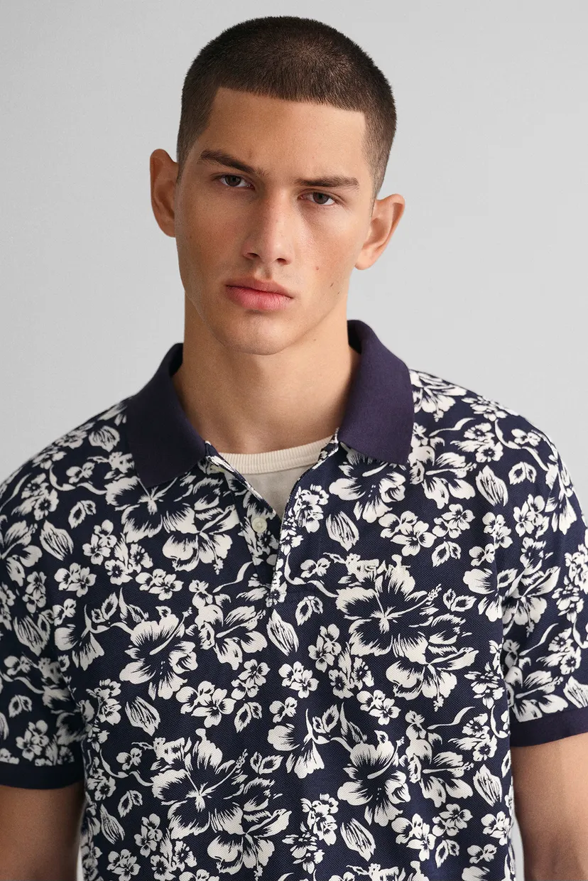 Чоловіче темно-синє поло з візерунком FLORAL PRINT SS PIQUE 4