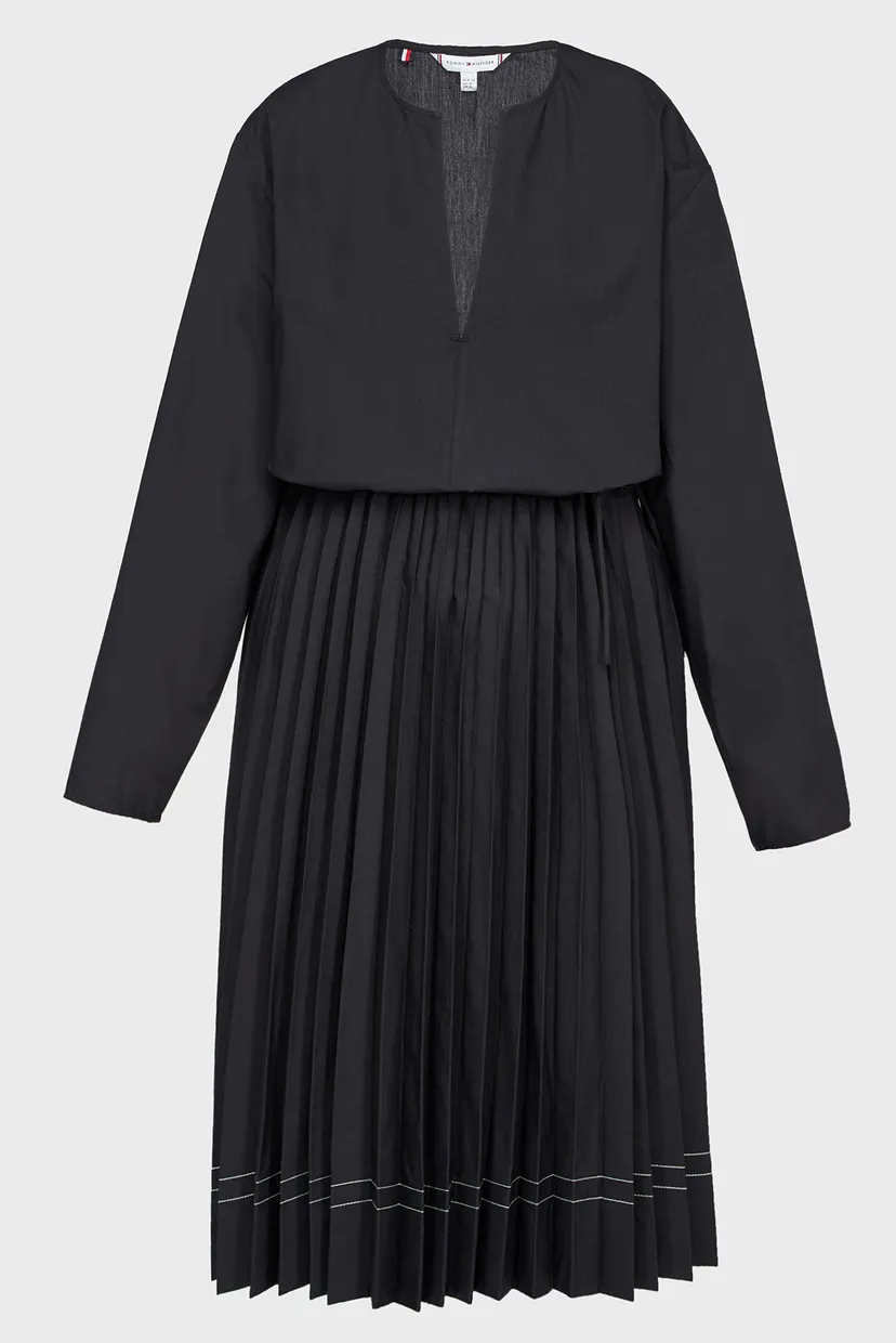 Женское черное платье STITCH PLEATED MIDI DRESS 5