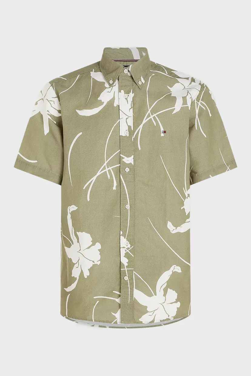 Мужская оливковая рубашка с узором LARGE TROPICAL PRT 5