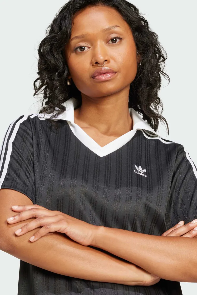 Женское черное платье Adicolor Football Jacquard V-Neck 4