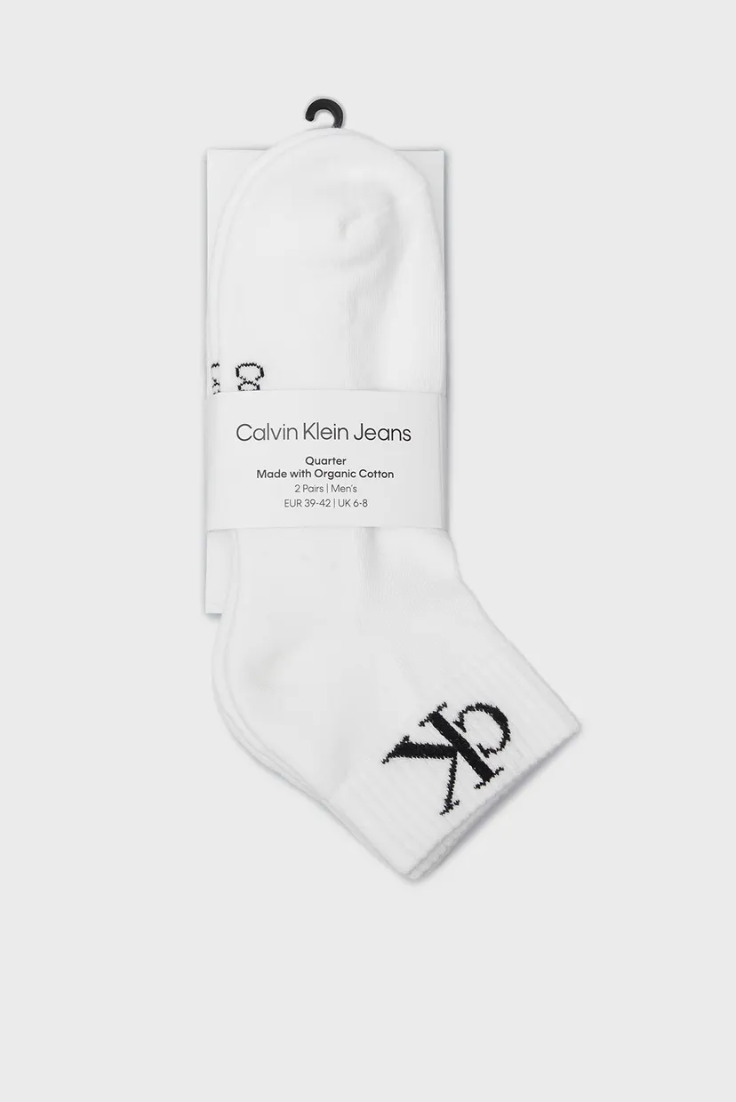 Мужские белые носки (2 пары) CKJ MEN QUARTER 2P MONOGRAM 3
