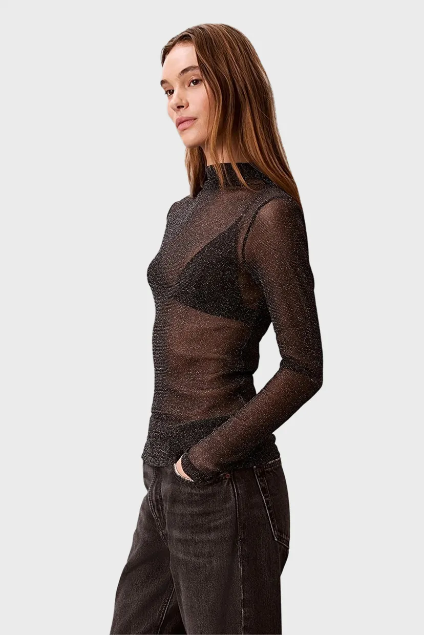 Жіночий чорний топ LUREX MOCK NECK 3