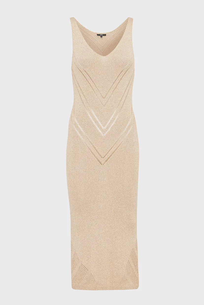 Женское бежевое платье Sleeveless v-neck knit dress 4