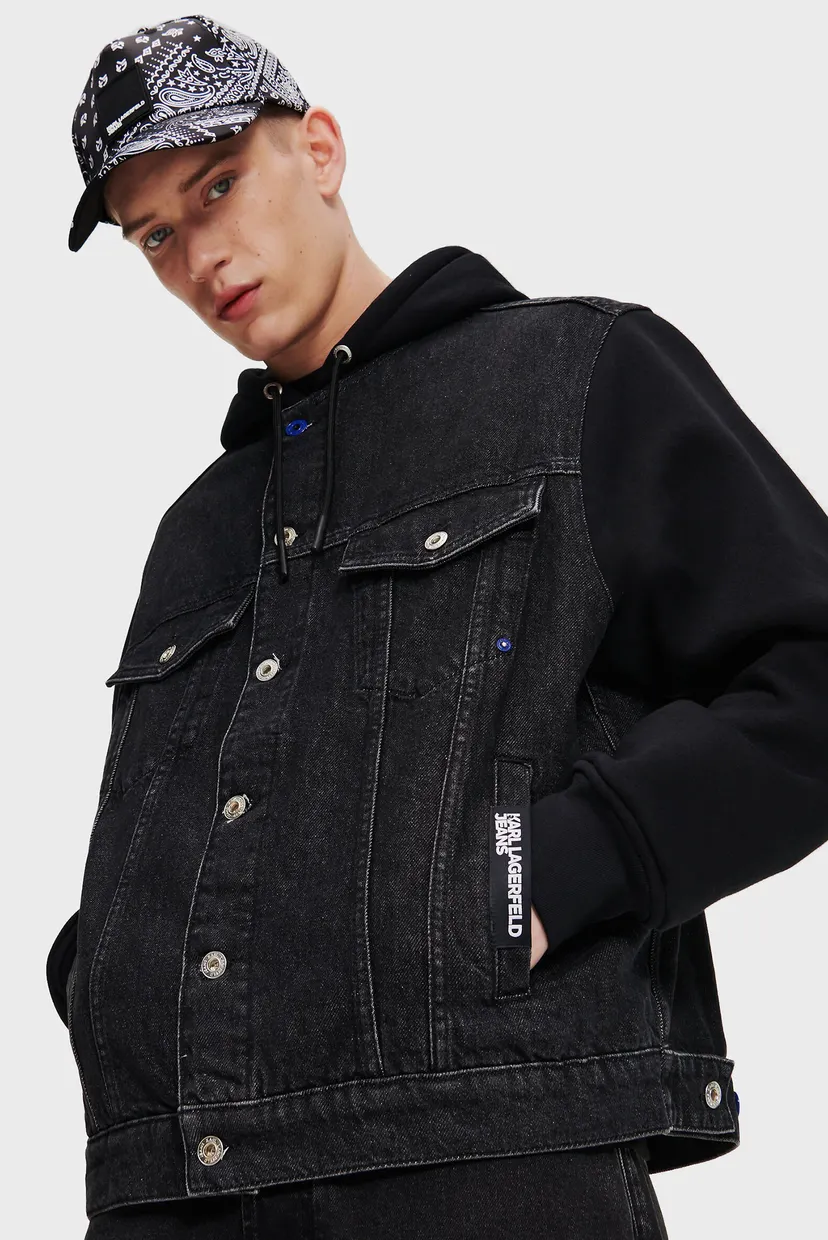 Чоловіча чорна джинсова куртка KLJ MIX MATERIAL DENIM 4