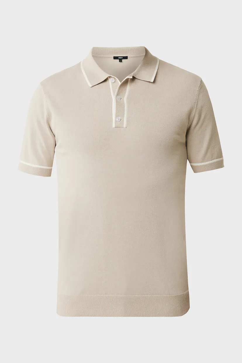 Мужское бежевое поло Knitted polo with tippings 5