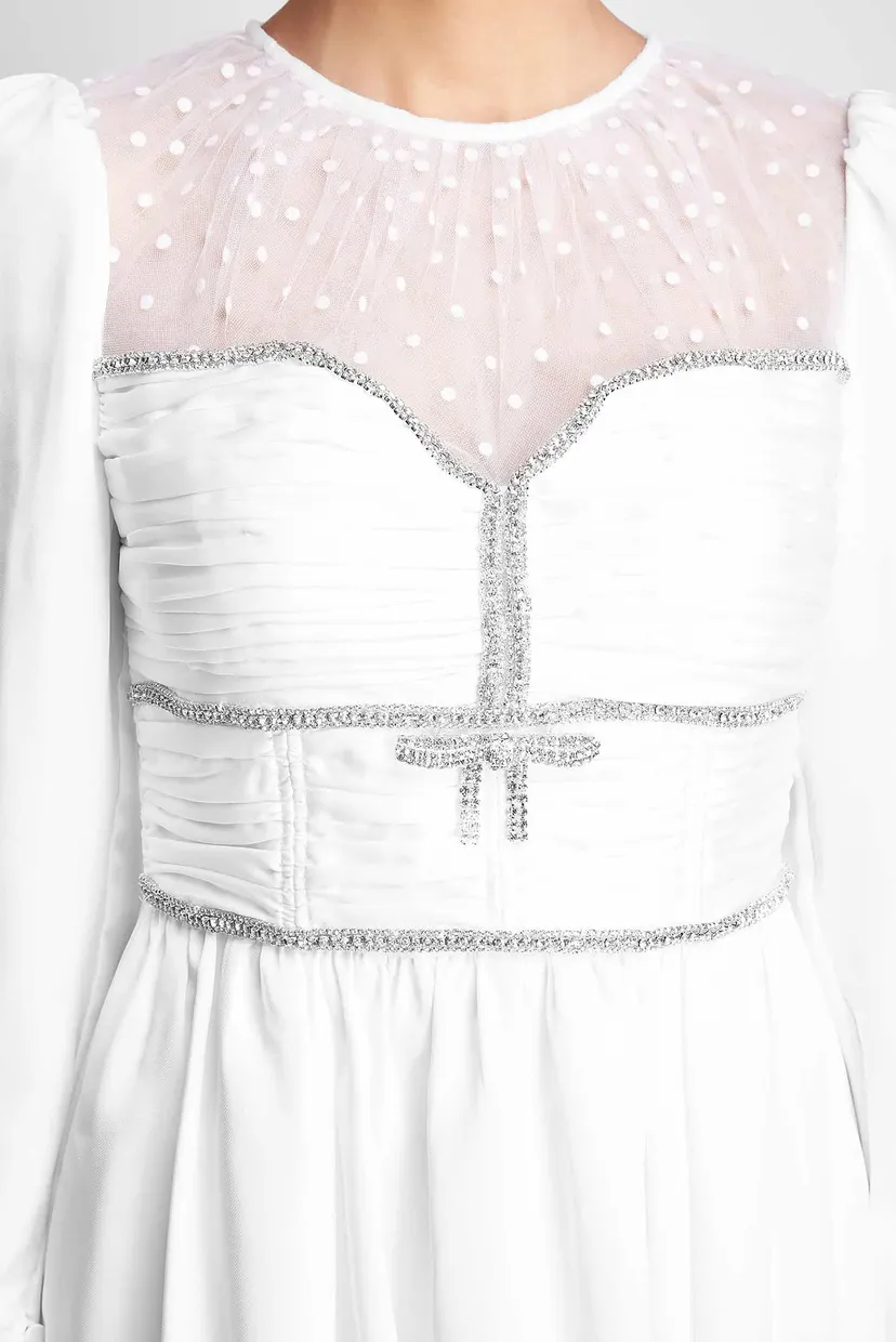 Женское белое платье Self-Portrait RS22022MS — MD-Fashion