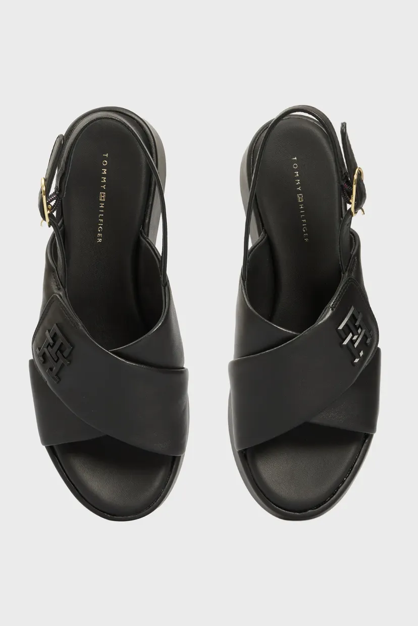 Женские черные кожаные сандалии TH LOGO HW PADDED LEATHER SANDAL 4