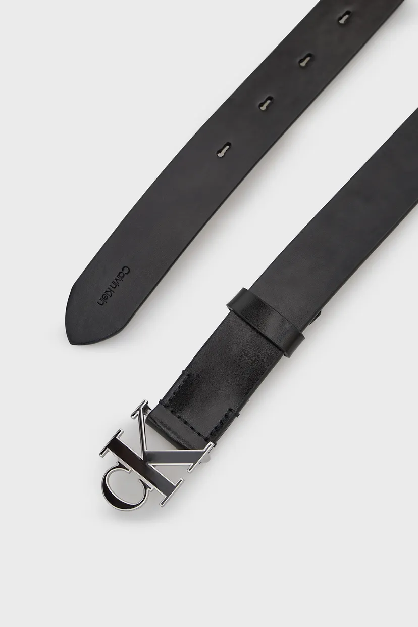 Жіночий чорний шкіряний ремінь ROUND CK BUCKLE 30MM BELT INLAY 3