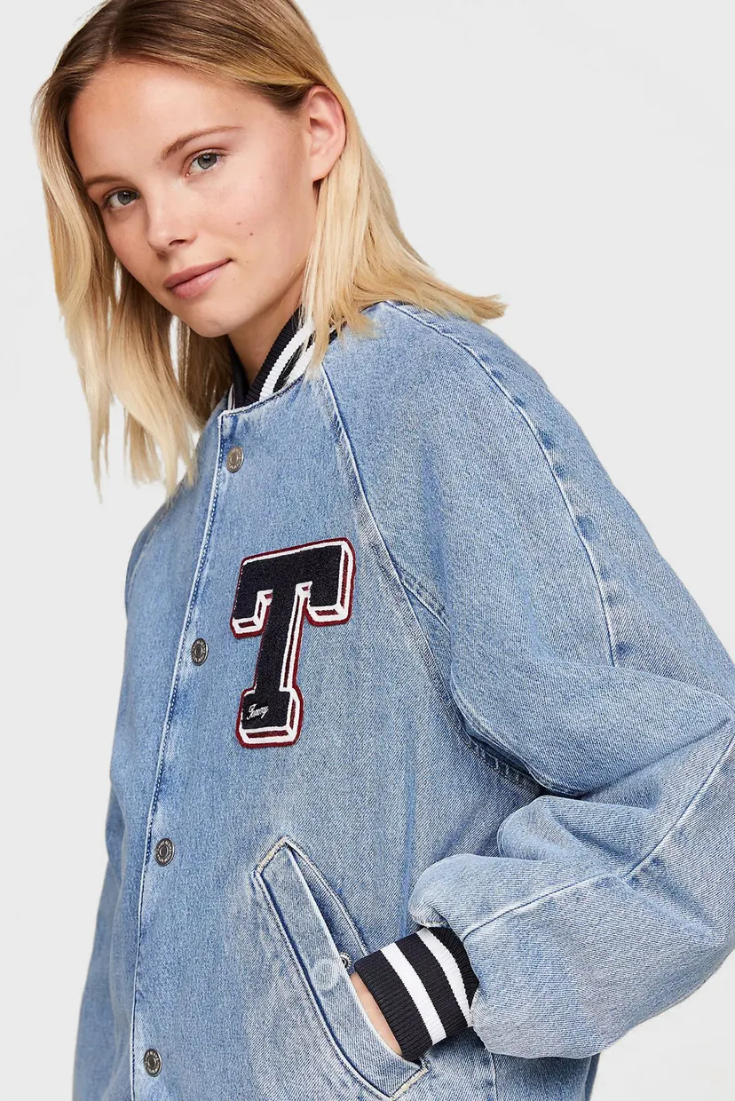 Жіночий блакитний джинсовий бомбер LETTERMAN DENIM JACKET 4