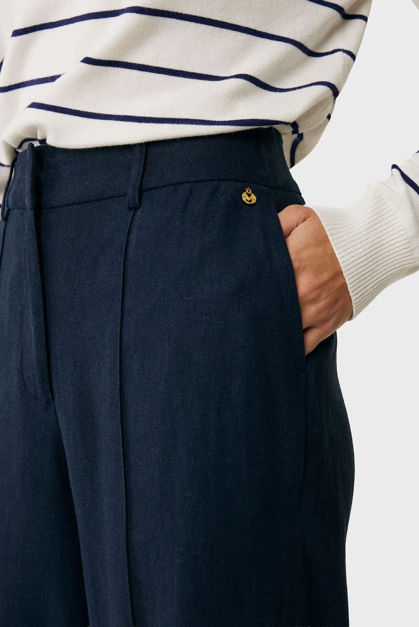 Жіночі темно-сині лляні брюки Wide leg linen pants 4