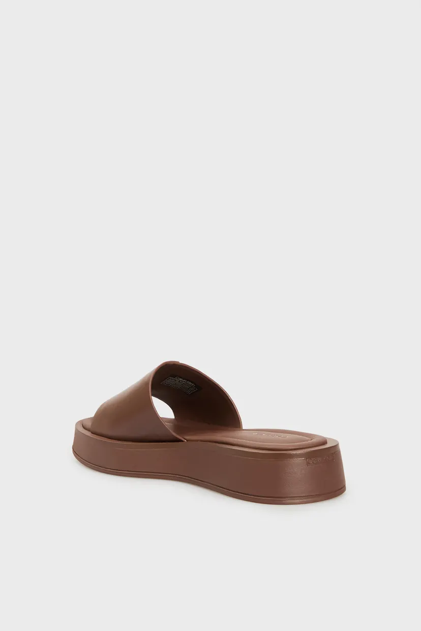 Жіночі коричневі шкіряні слайдери FLATFORM SLIDE W/CK HW - LTH 5