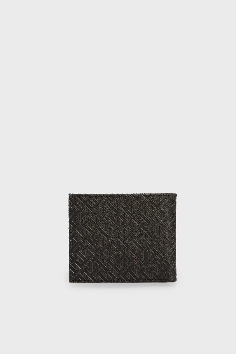 Мужской черный кожаный кошелек с узором TH MONOGRAM MINI WALLET 4