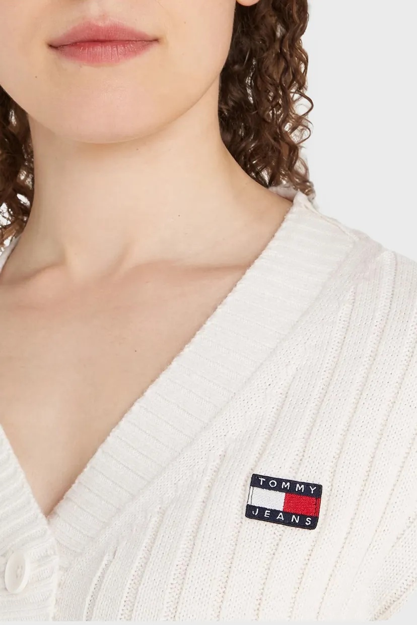 Женский белый кардиган TJW BADGE V-NECK 3