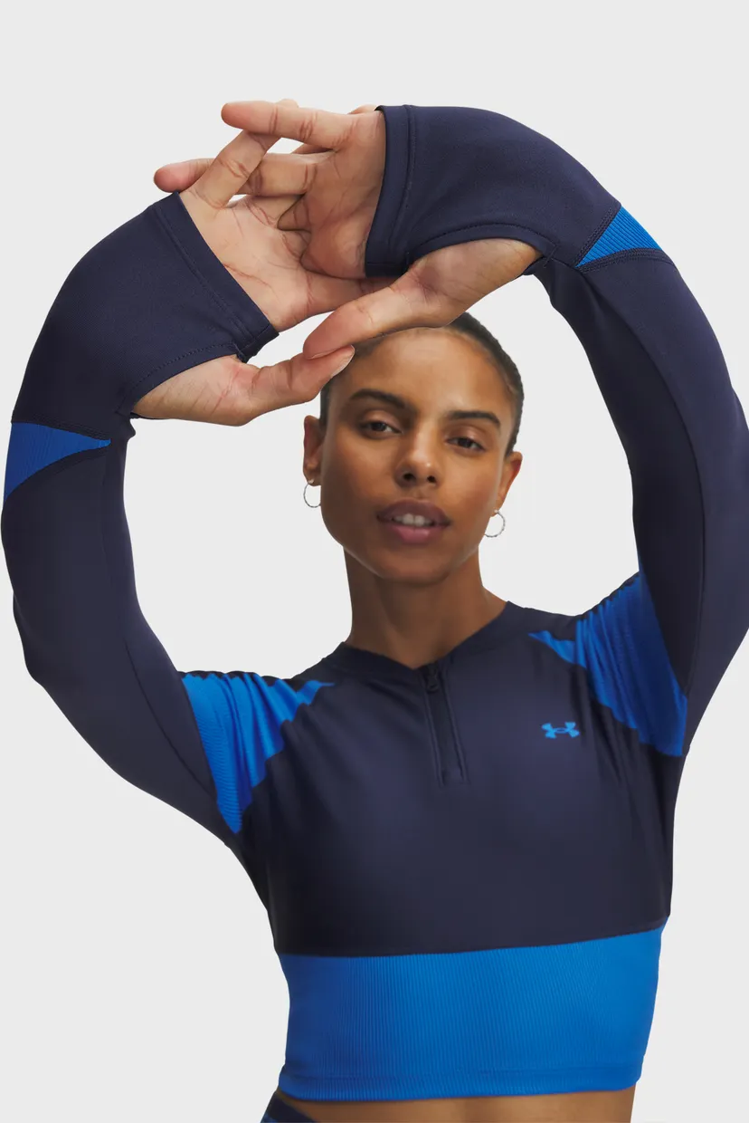 Жіночий темно-синій лонгслів UA HG Rib 1/4 Zip 3