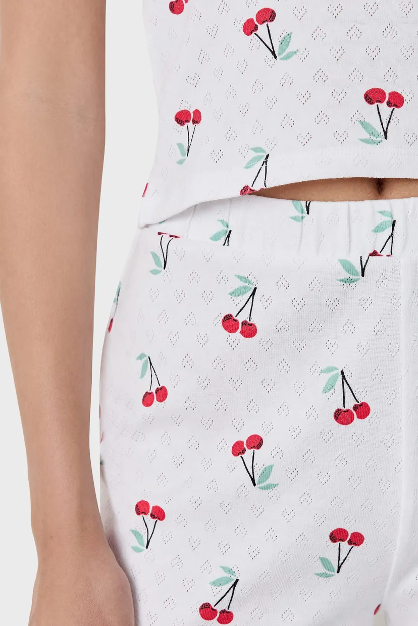 Женская белая пижама с узором (футболка, брюки) CHERRY 5