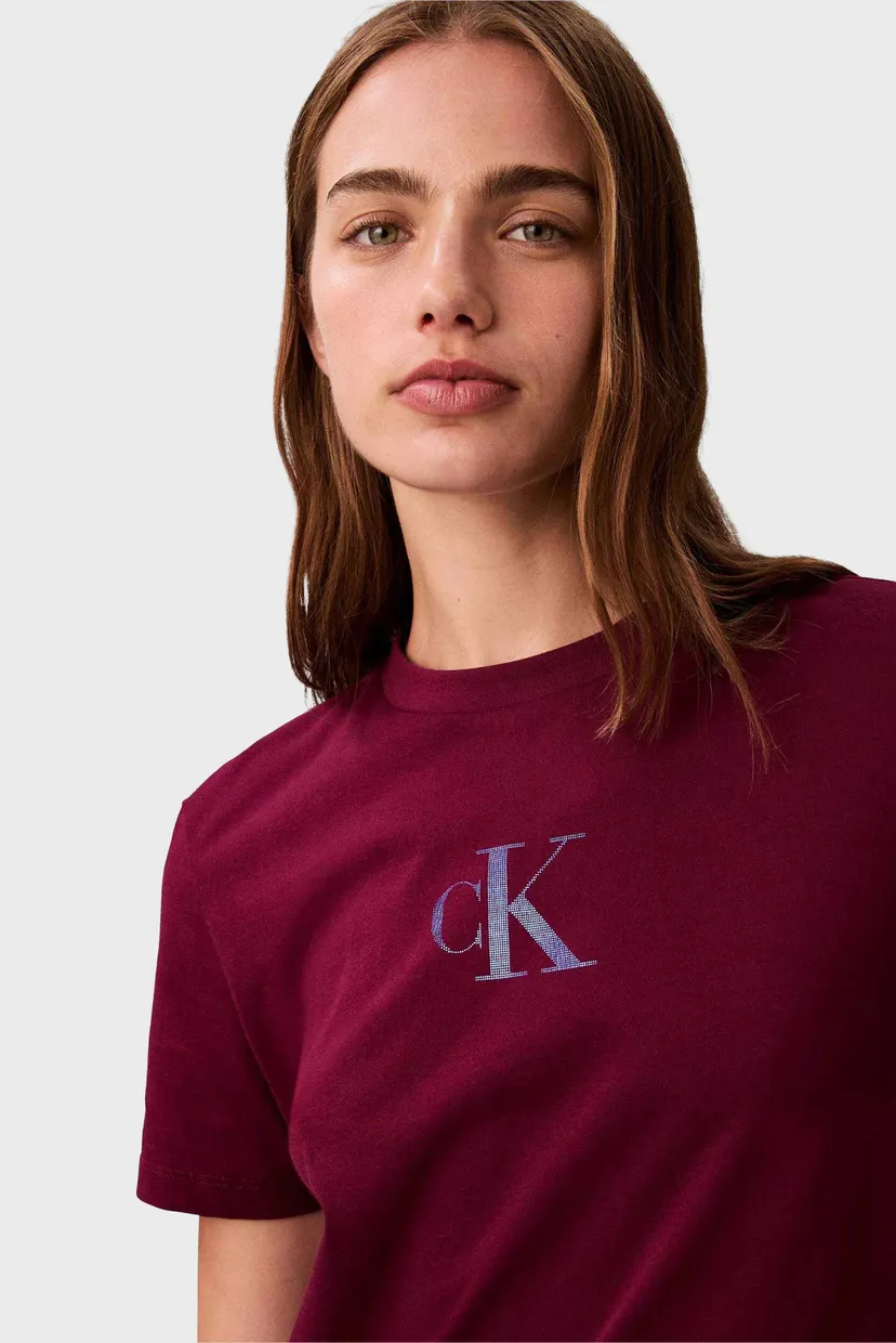 Женская бордовая футболка CLASSIC FOIL CK 4