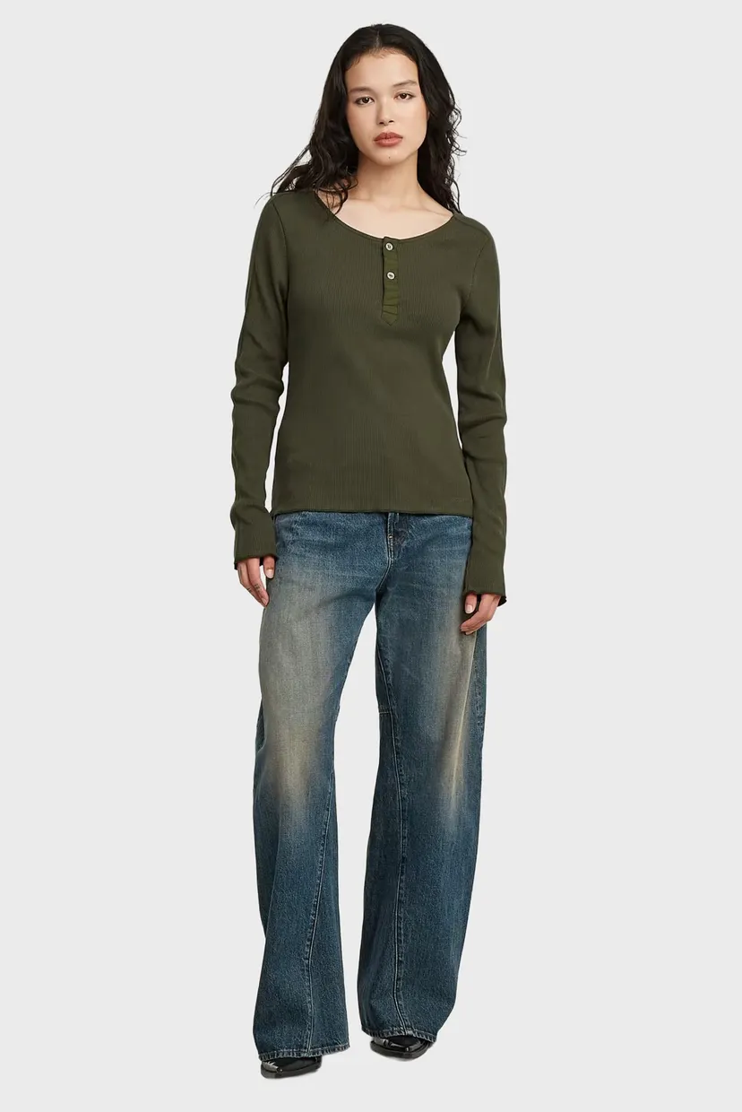 Жіночий темно-зелений лонгслів henley 5