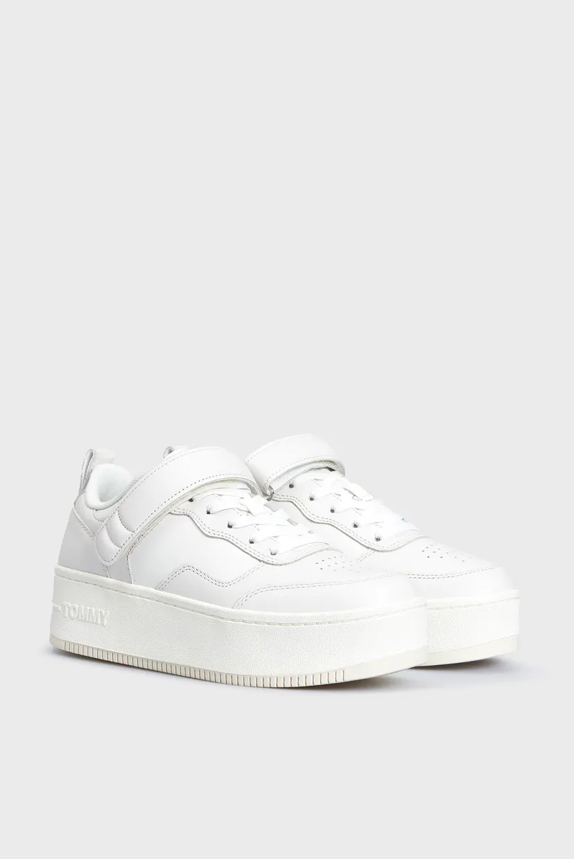 Жіночі білі шкіряні кросівки TJW FLATFORM VELCRO 3