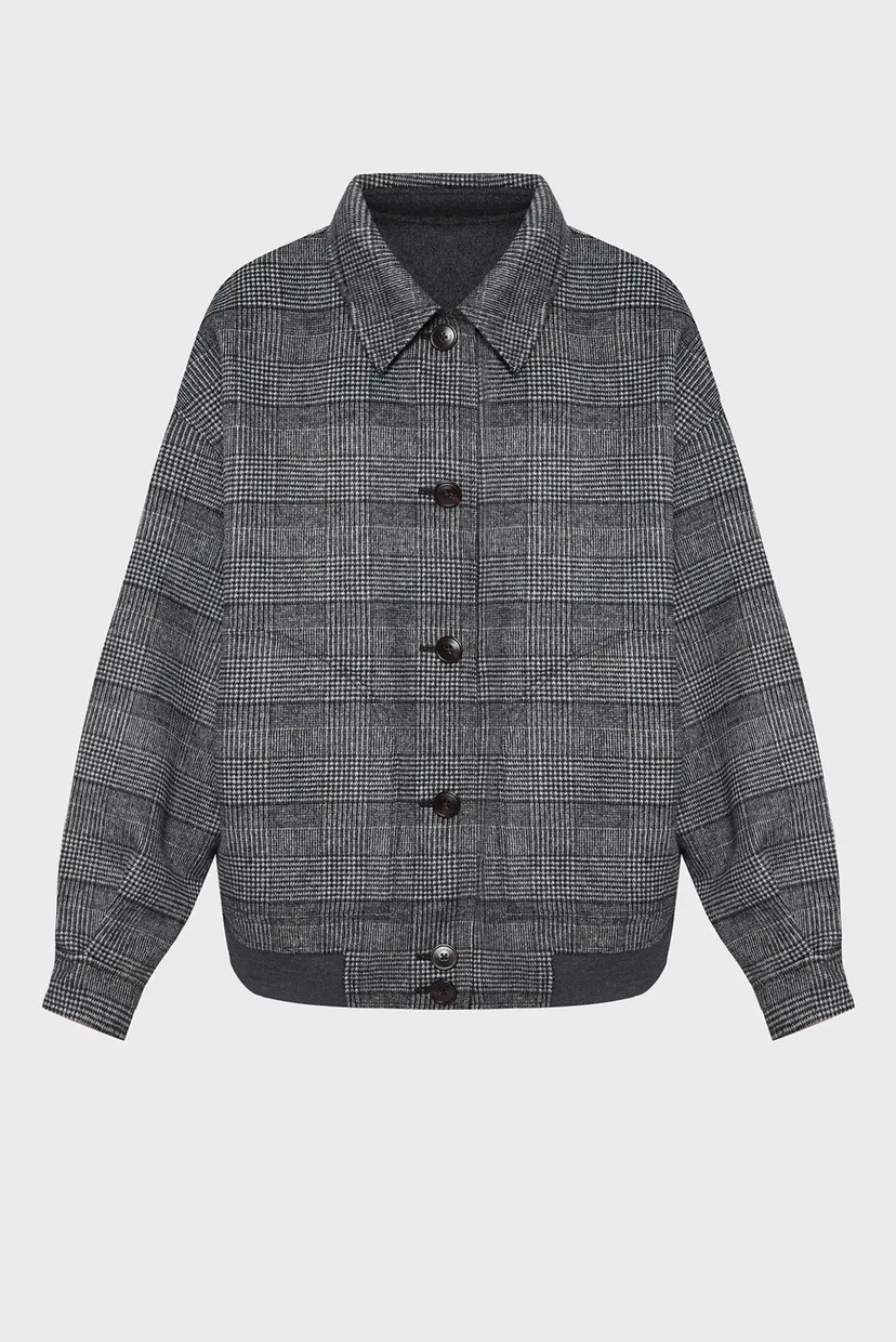 Женское серое шерстяное двустороннее пальто MD DF WOOL REVERSIBLE CHECK JKT 7