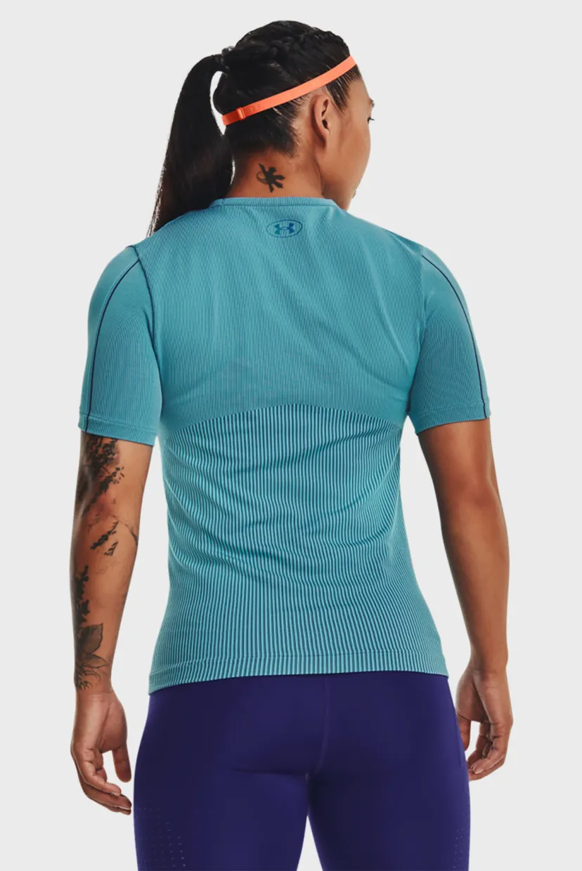 Женская голубая футболка UA Rush Seamless SS 3