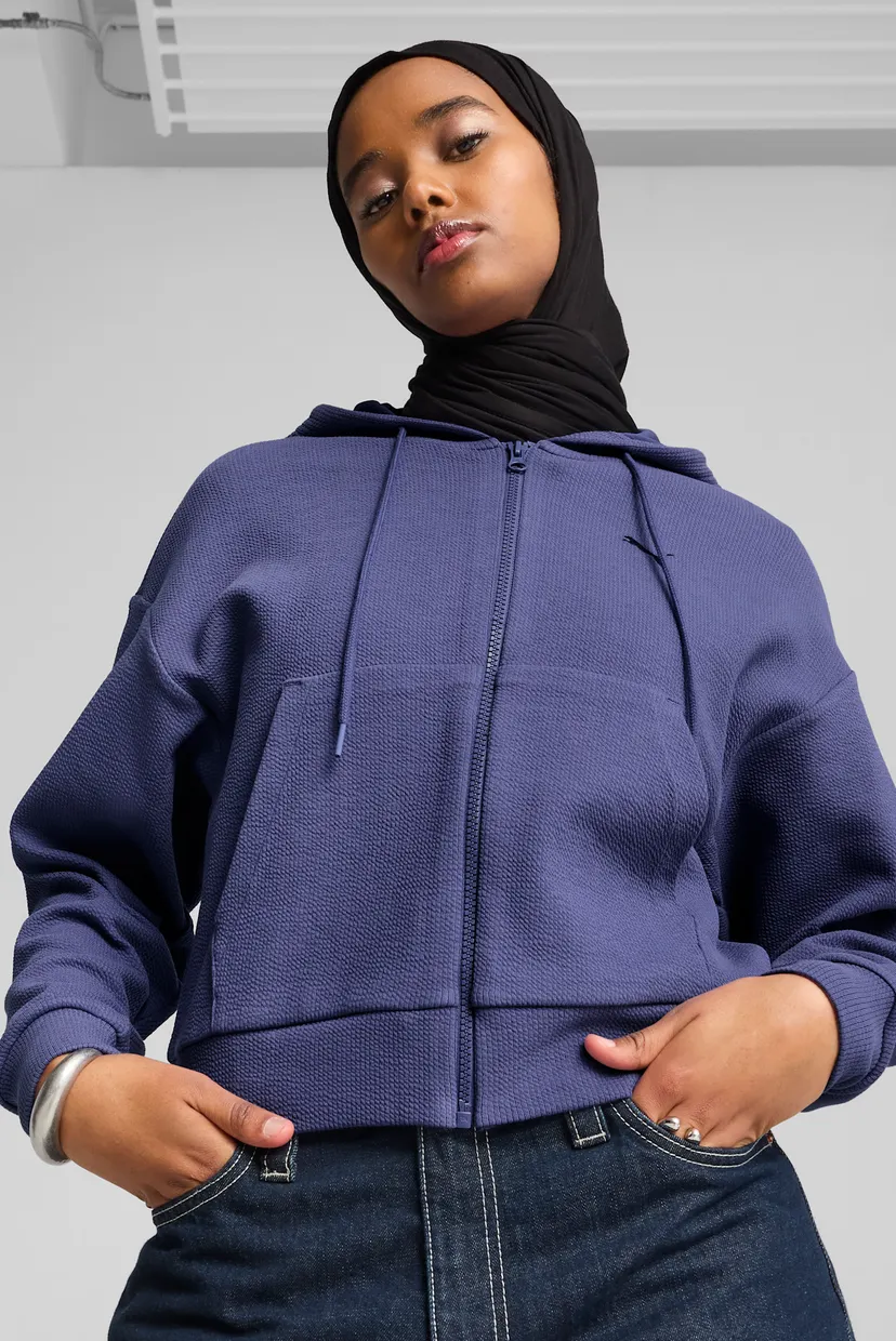 Жіноче синє худі HER Comfort Crop Full-Zip Hoodie Women PUMA