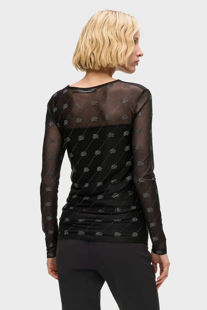 Женский черный топ MESH RHINESTONE 3