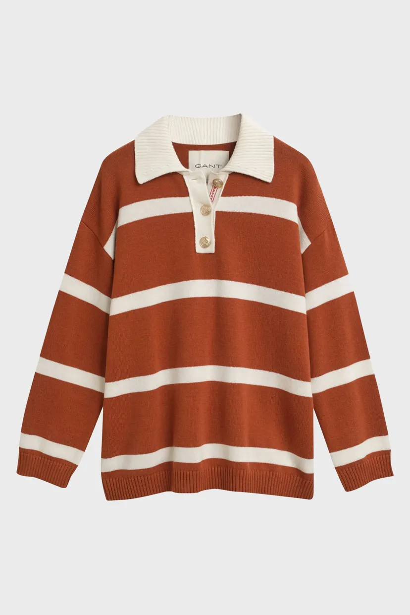 Жіноче теракотове поло у смужку STRIPED KNIT RUGGER 6