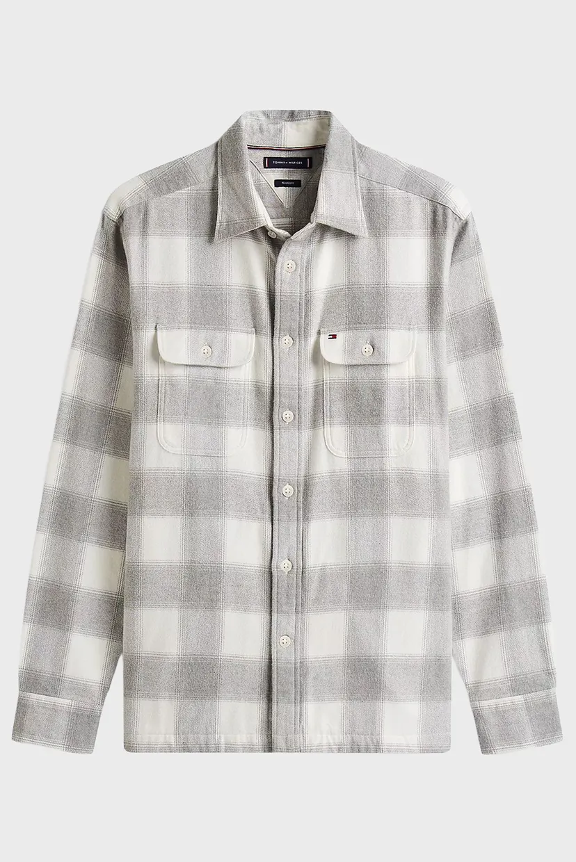 Мужская светло-серая рубашка в клетку FLANNEL 5