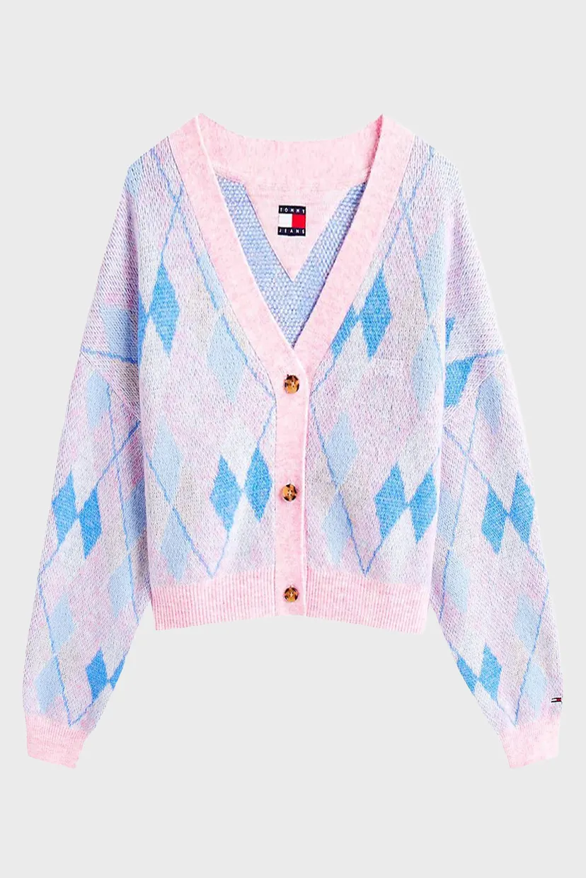 Женский розовый кардиган с узором CROP ARGYLE 6
