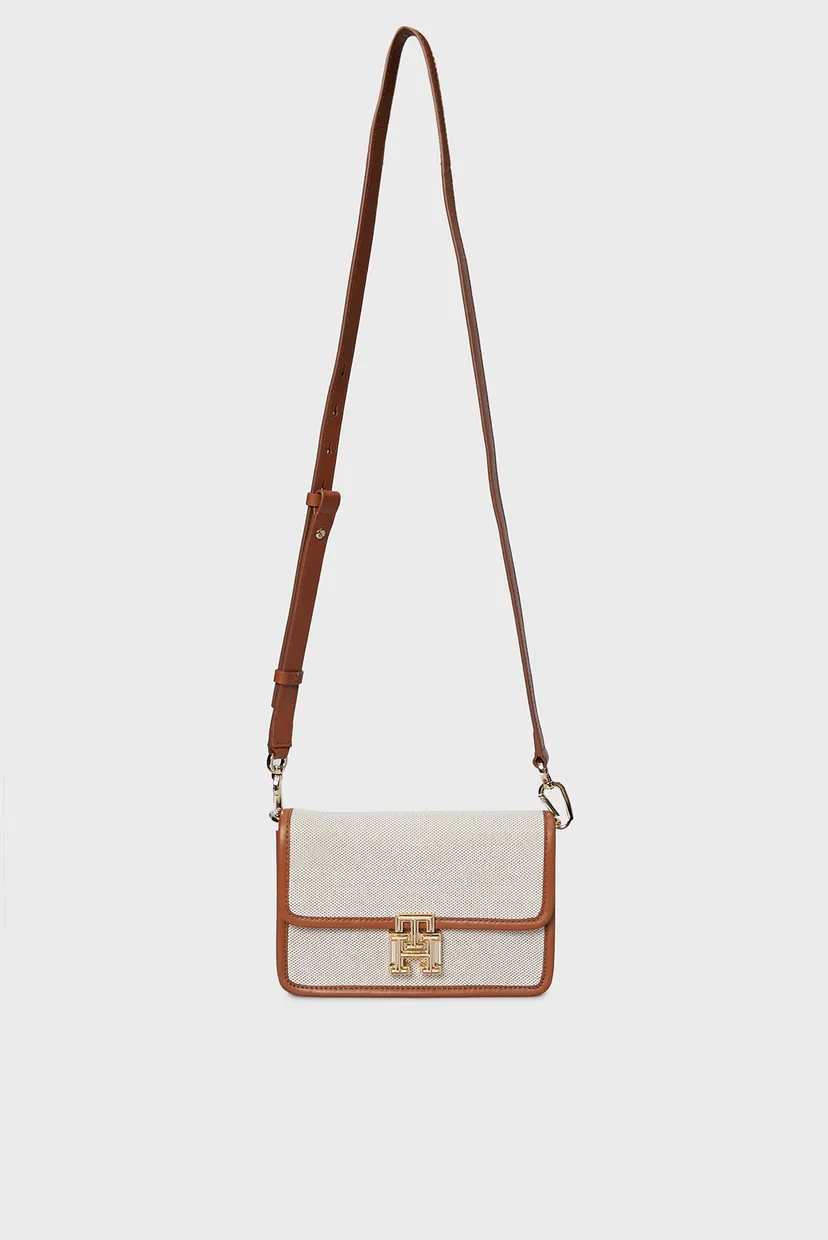 Женская бежевая сумка TH LOGO LEATHER CROSSOVER CANVAS 6