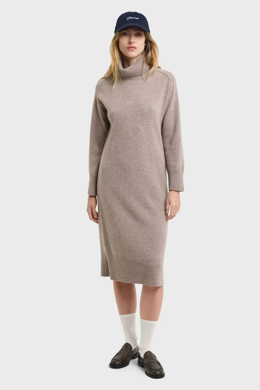 Женское бежевое шерстяное платье HERRINGBONE DETAIL ROLLNECK DRESS 3