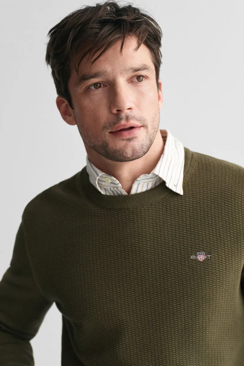Мужской оливковый джемпер COTTON MICRO TEXTURED 4