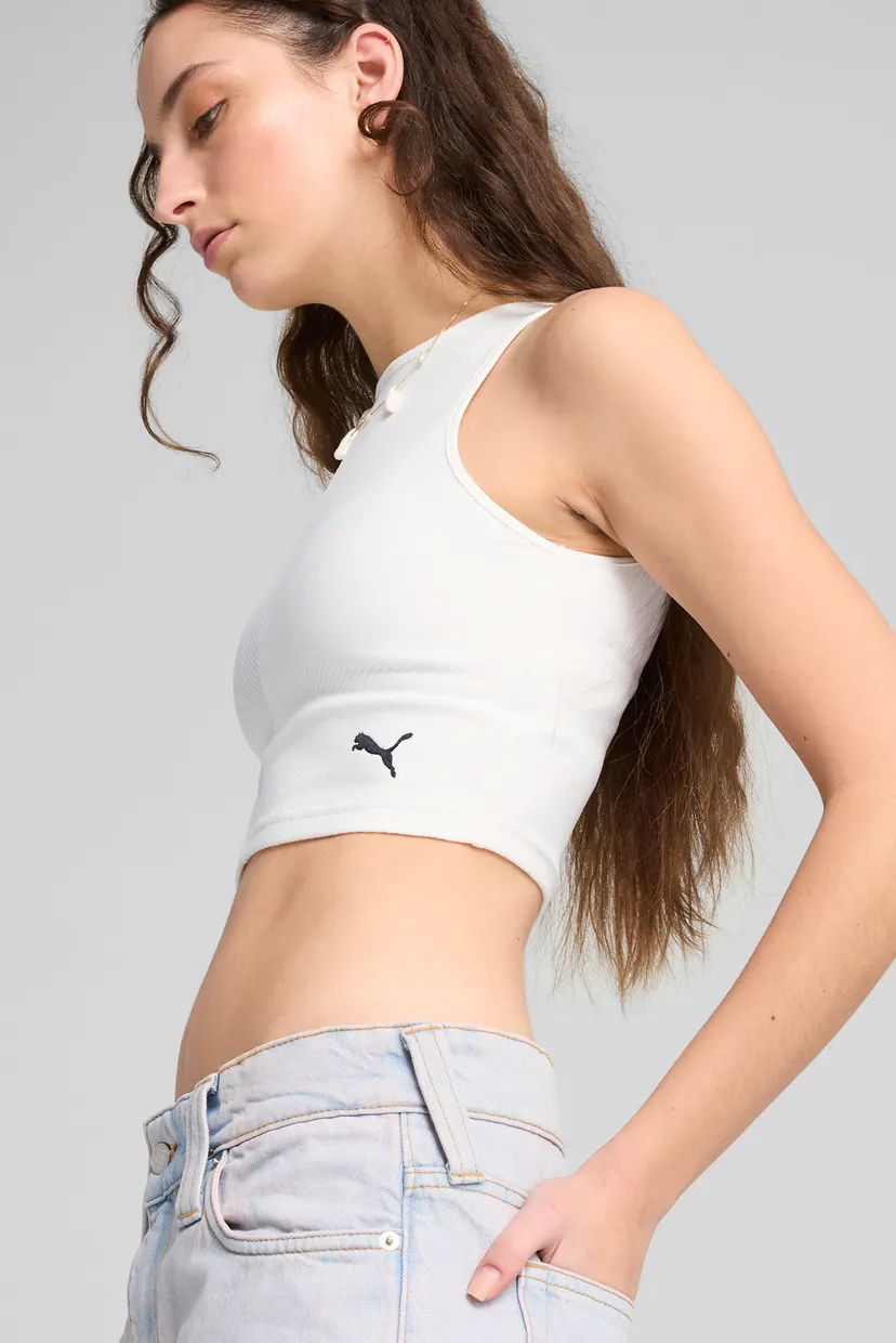 Женский белый топ WARDROBE ESS Ribbed Crop Top Women 4