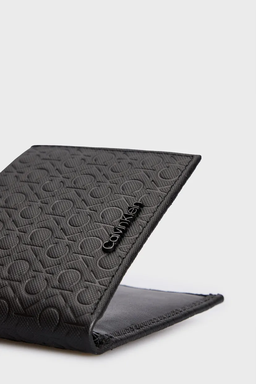 Чоловічий чорний шкіряний гаманець з візерунком CK MUST MONO BIFOLD 6CC W BILL 5