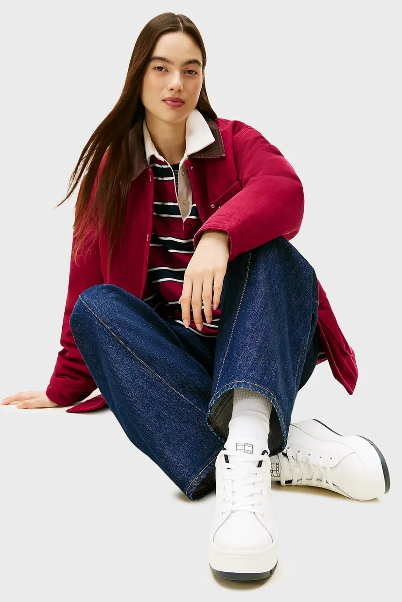Женские белые кожаные сникерсы FLATFORM ESS 6