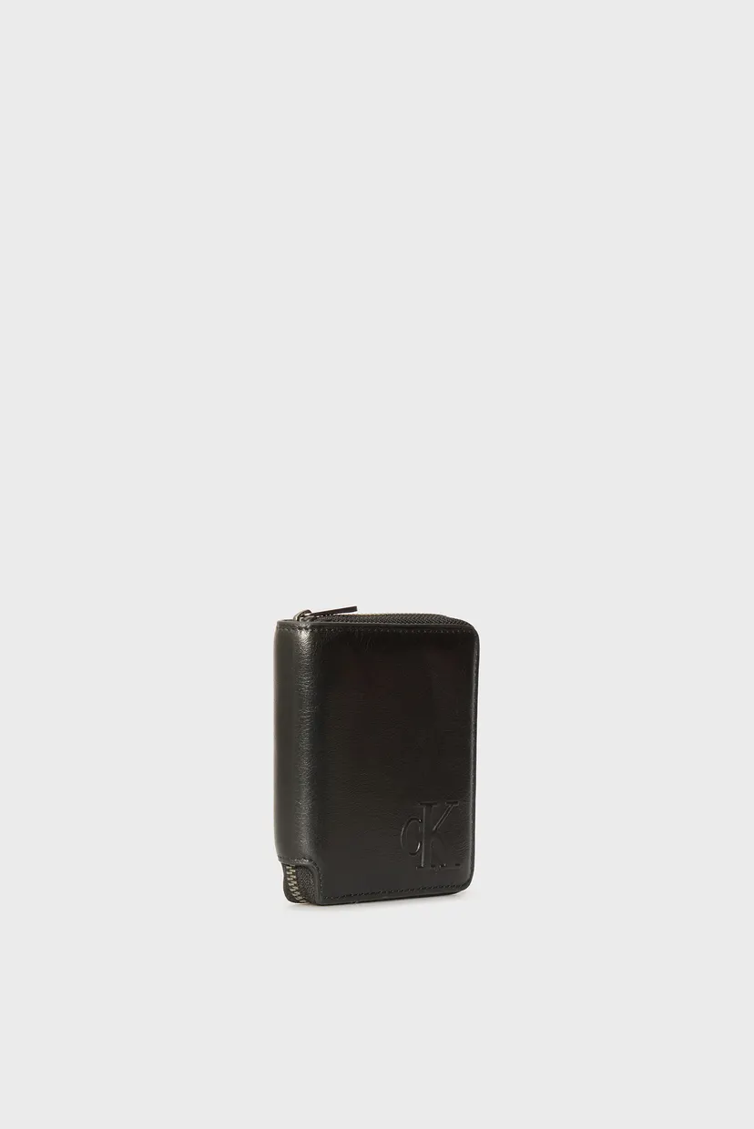 Мужской черный кожаный кошелек CK ZIP BILLFOLD 3