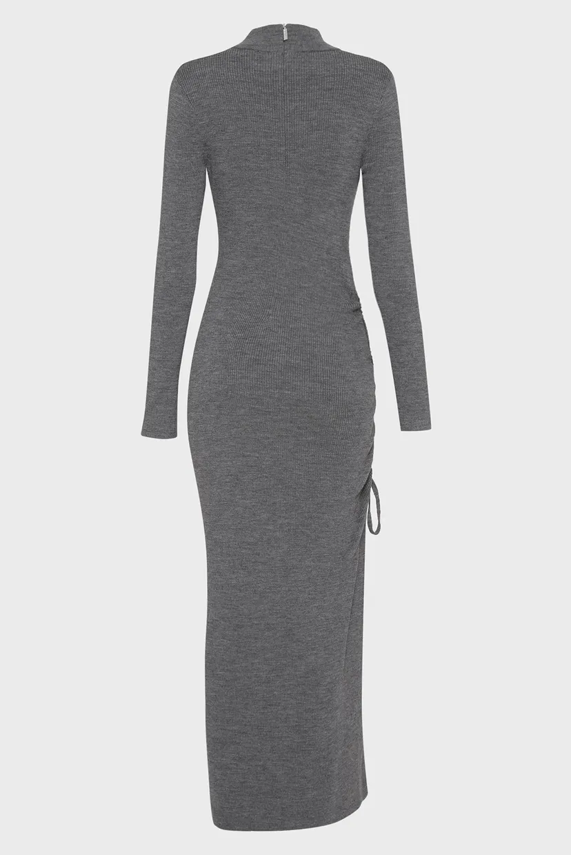 Женское серое шерстяное платье MERINO RUCHED MIDI DRESS 5