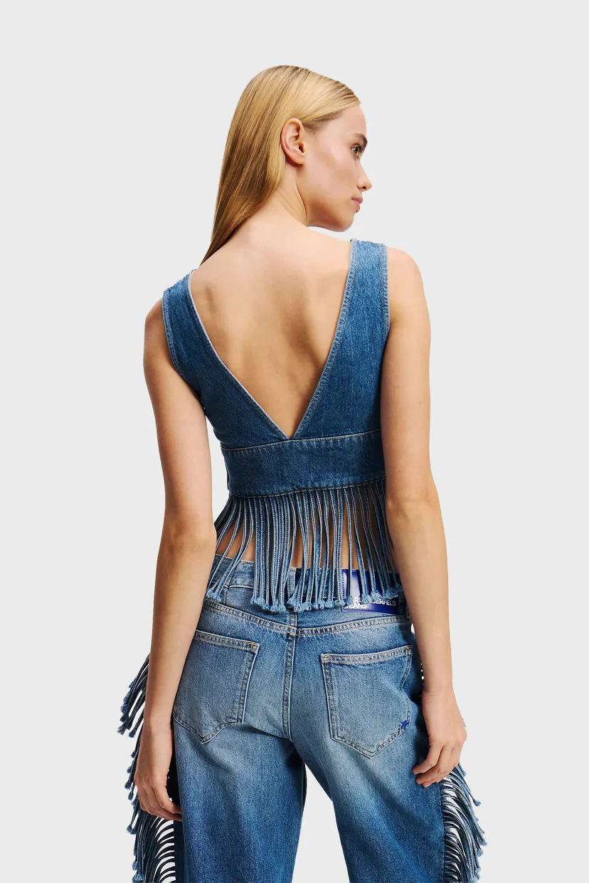 Жіночий синій джинсовий топ fringed denim 3