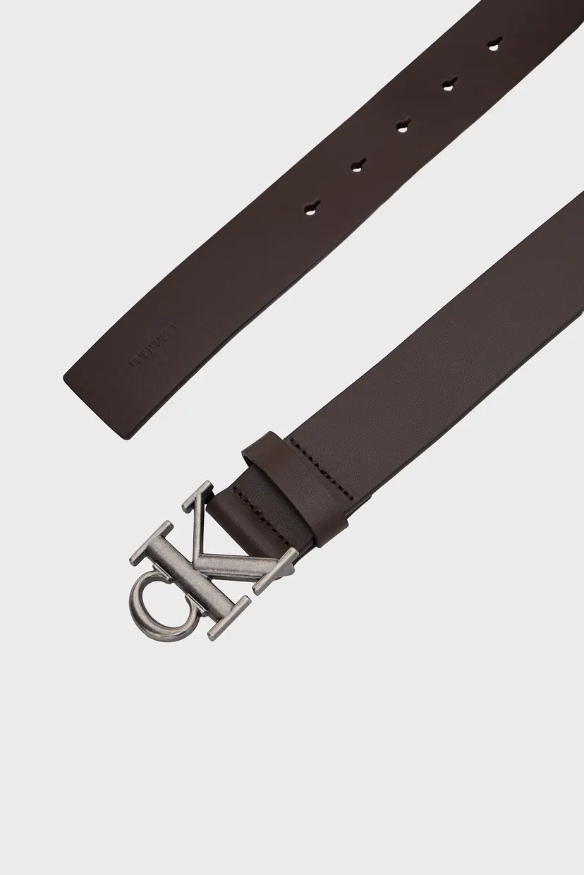 Мужской коричневый кожаный ремень CK BUCKLE SMOOTH 35MM 3