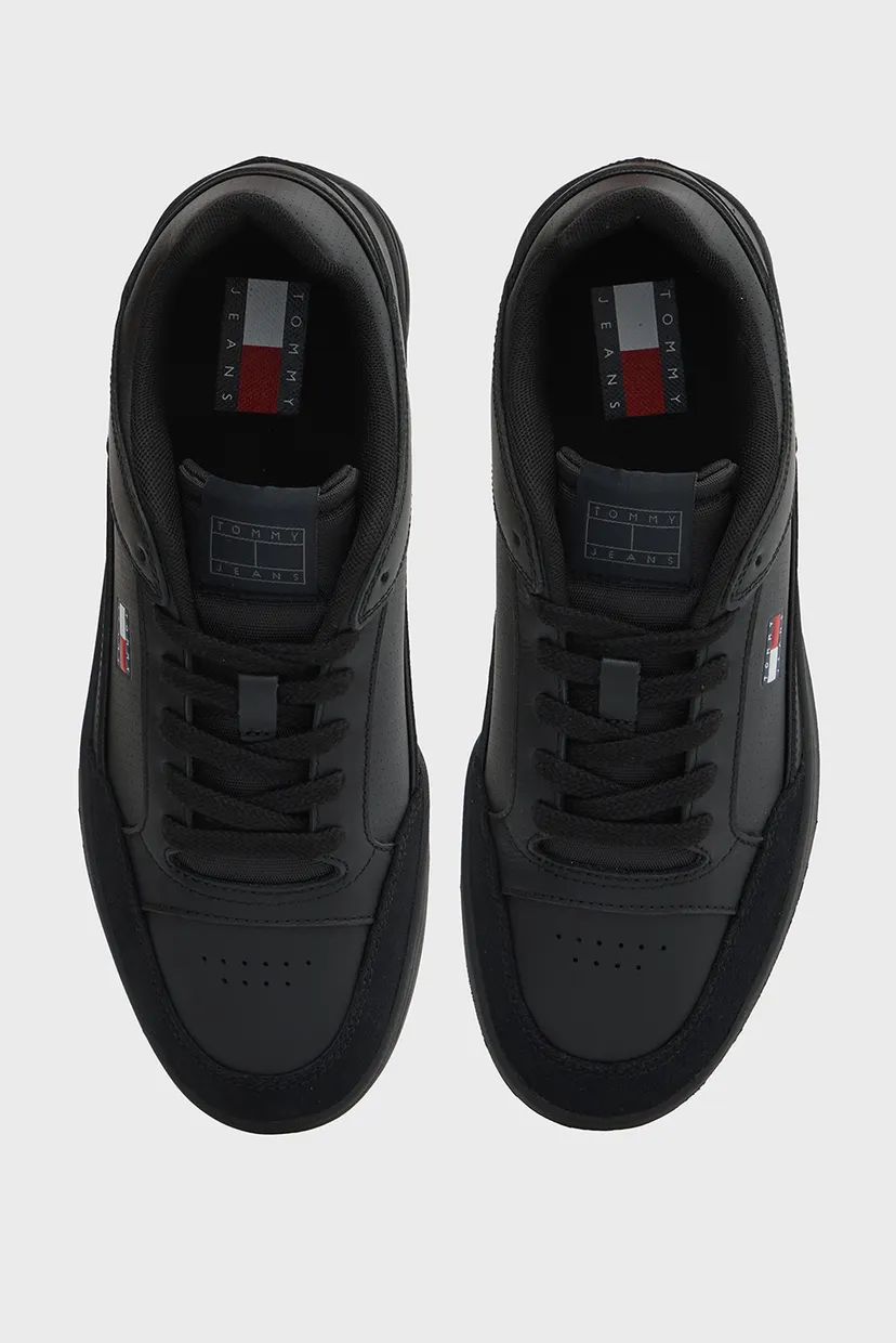 Мужские черные кожаные сникерсы TOMMY JEANS PINPERF LTH 4