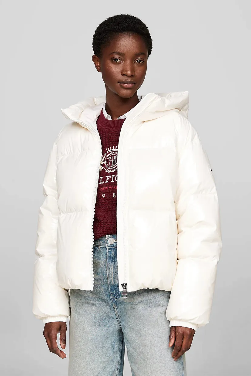 Женский белый пуховик NEW YORK DOWN GLOSS JKT WTH HOOD Tommy
